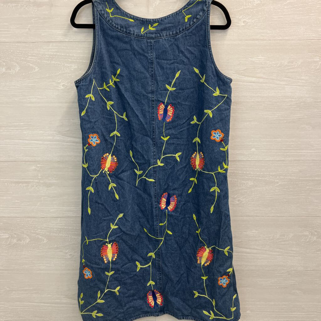 Carolina Blues Denim Embroidered Sleeveless Shift Dress 12