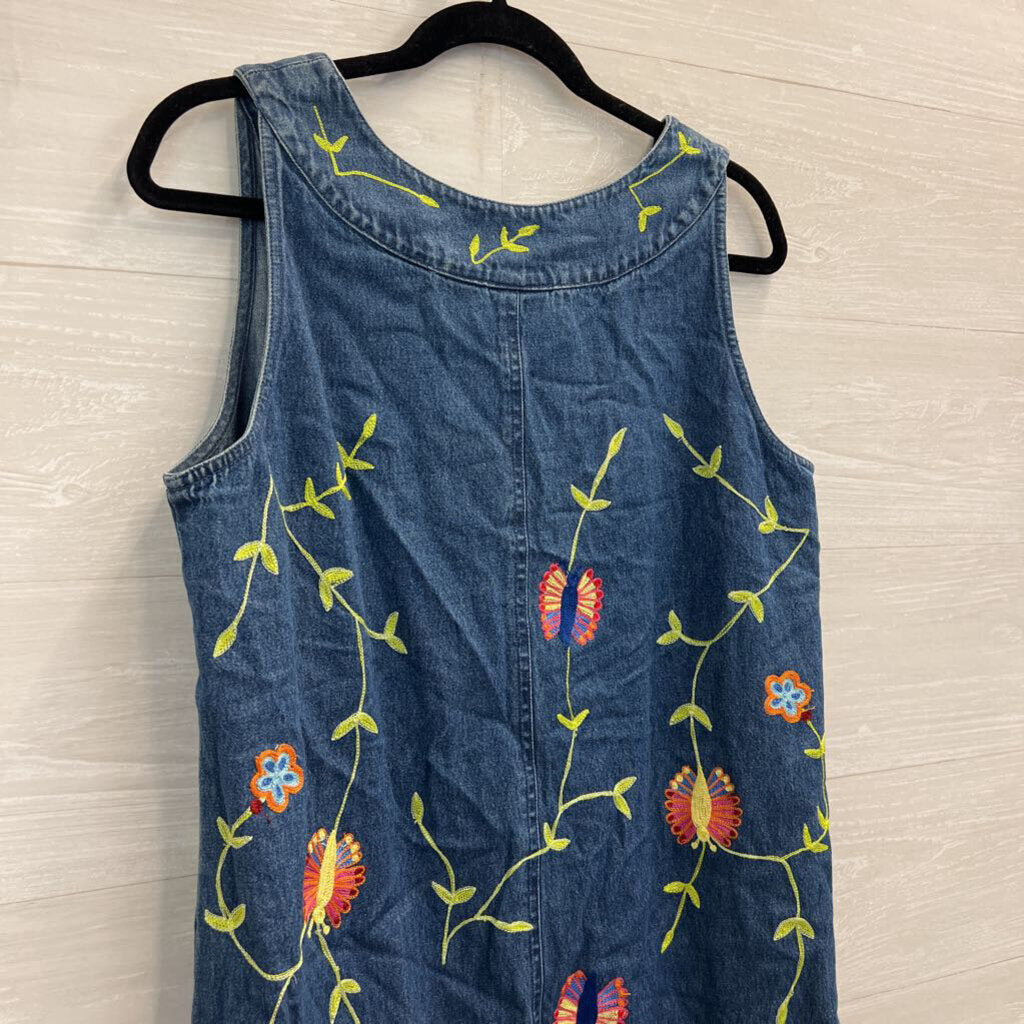 Carolina Blues Denim Embroidered Sleeveless Shift Dress 12