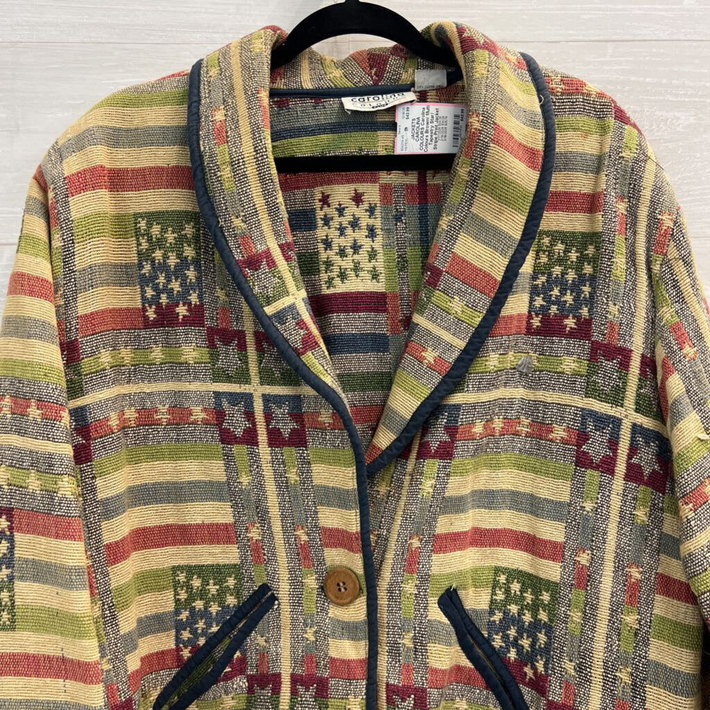 Carolina Colours Brown/ Multi Tapestry Star/ Stripe Print Jacket 2X