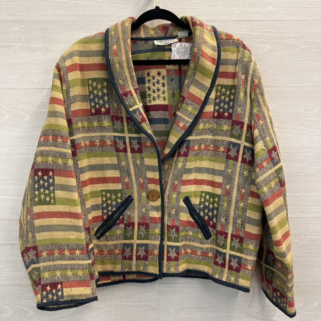 Carolina Colours Brown/ Multi Tapestry Star/ Stripe Print Jacket 2X