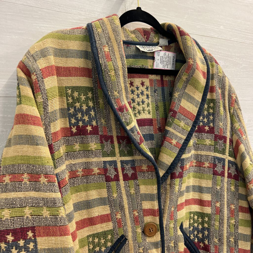 Carolina Colours Brown/ Multi Tapestry Star/ Stripe Print Jacket 2X