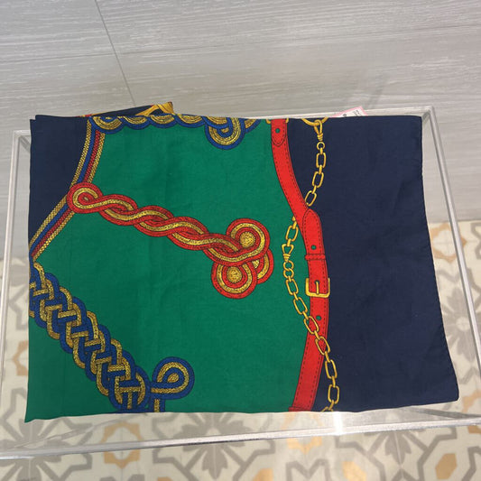 Navy/ Green/ Red Silky Print Square Scarf