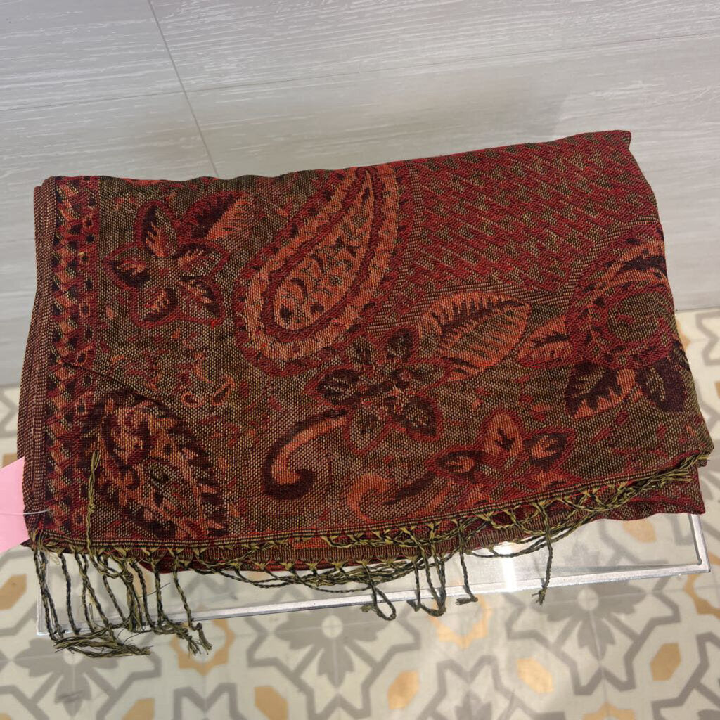 Red/ Multi Pashmina Paisley Print Scarf
