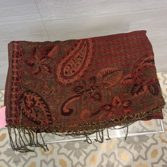 Red/ Multi Pashmina Paisley Print Scarf