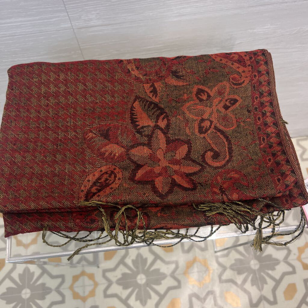 Red/ Multi Pashmina Paisley Print Scarf