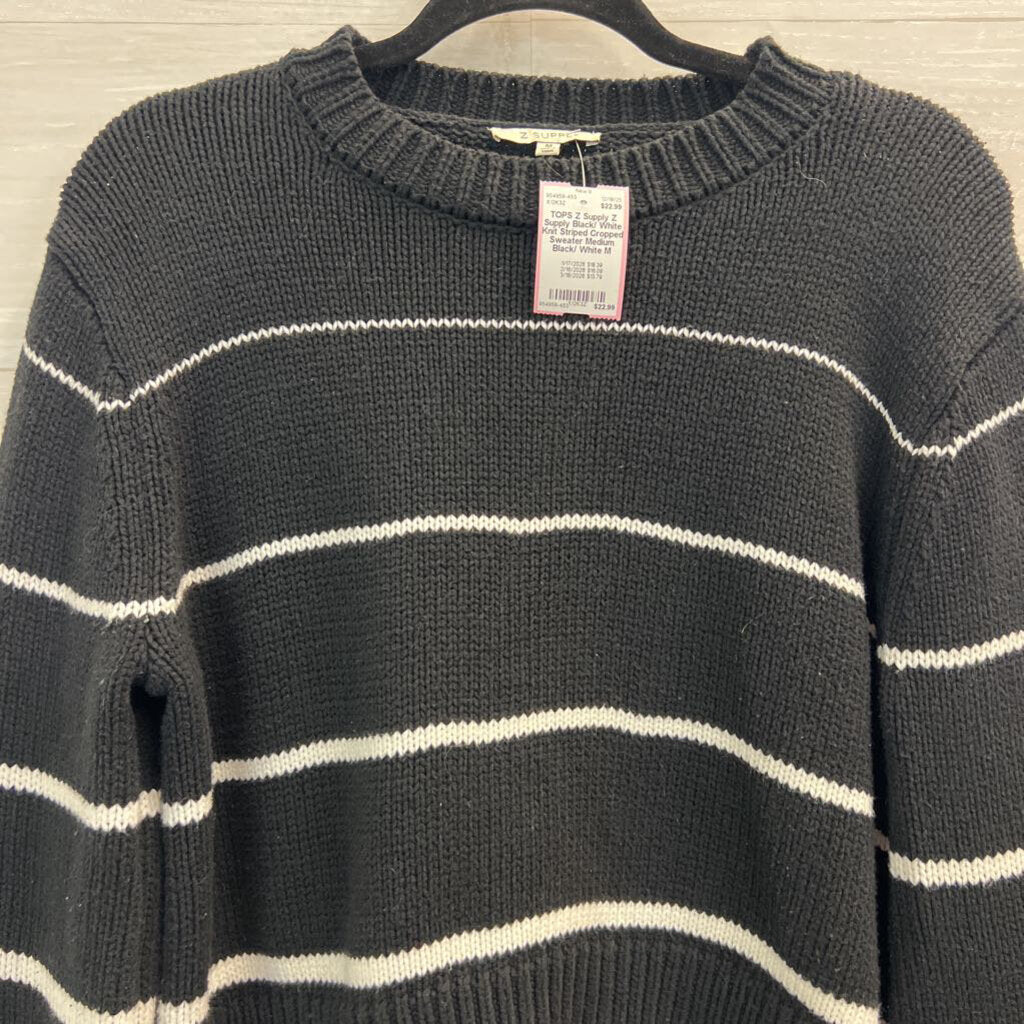 Z Supply Black/ White Knit Striped Cropped Sweater Medium