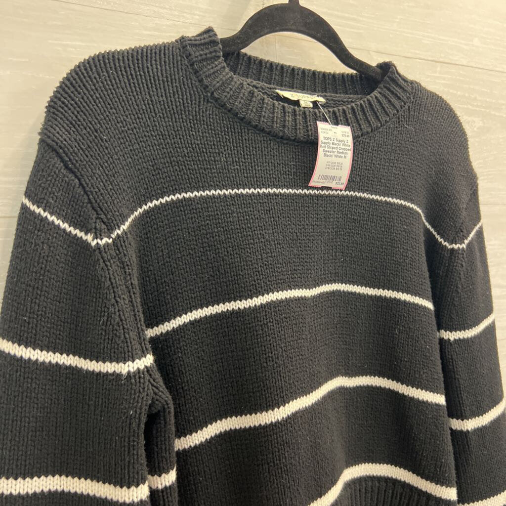 Z Supply Black/ White Knit Striped Cropped Sweater Medium