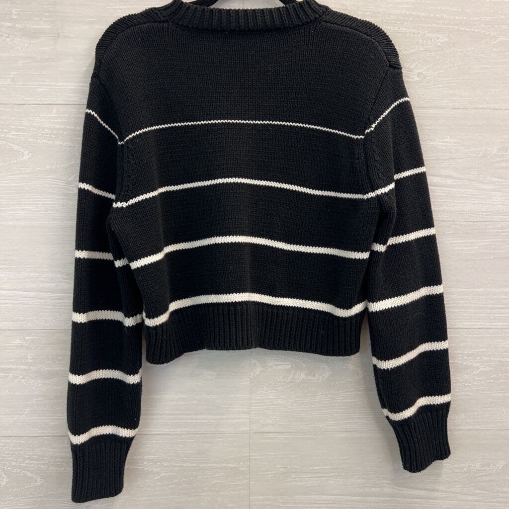 Z Supply Black/ White Knit Striped Cropped Sweater Medium