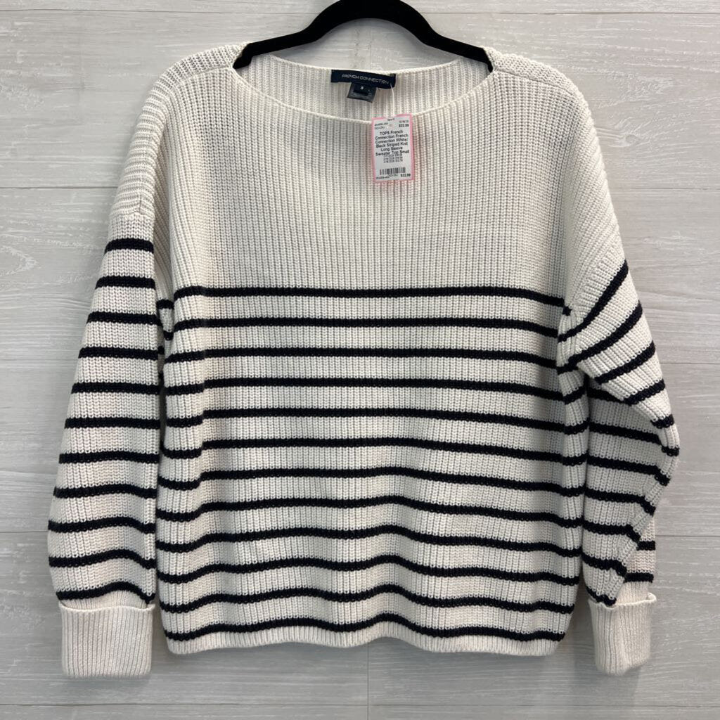 French Connection White/ Black Striped Knit Long Sleeve Sweater Top Small