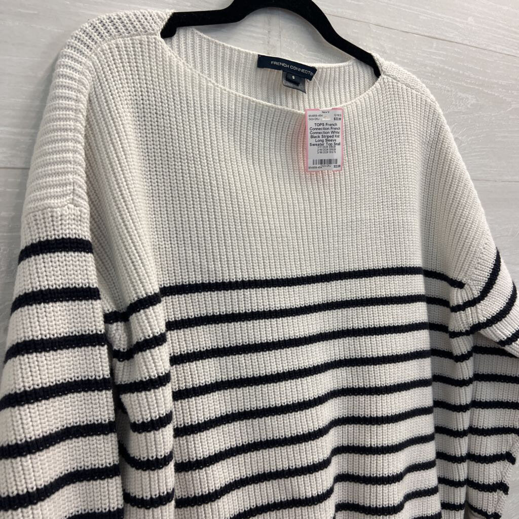 French Connection White/ Black Striped Knit Long Sleeve Sweater Top Small