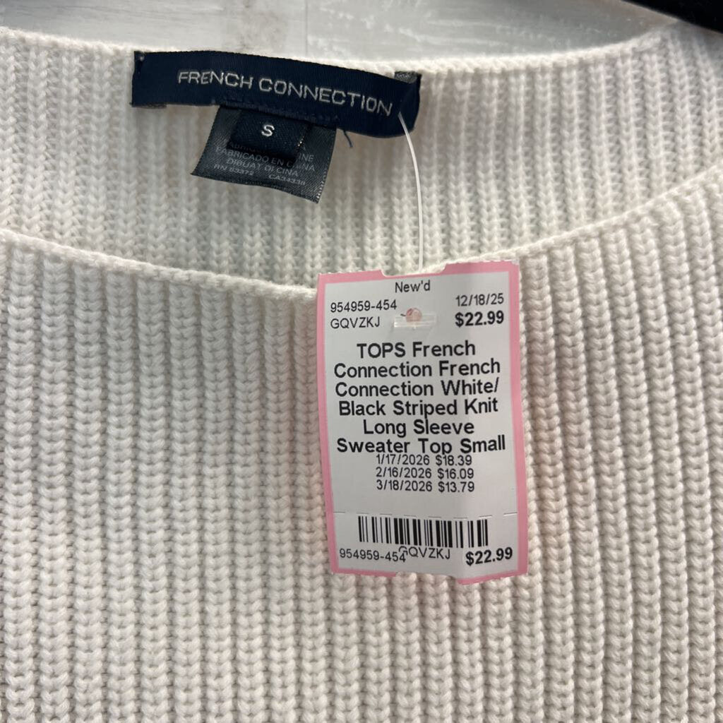 French Connection White/ Black Striped Knit Long Sleeve Sweater Top Small