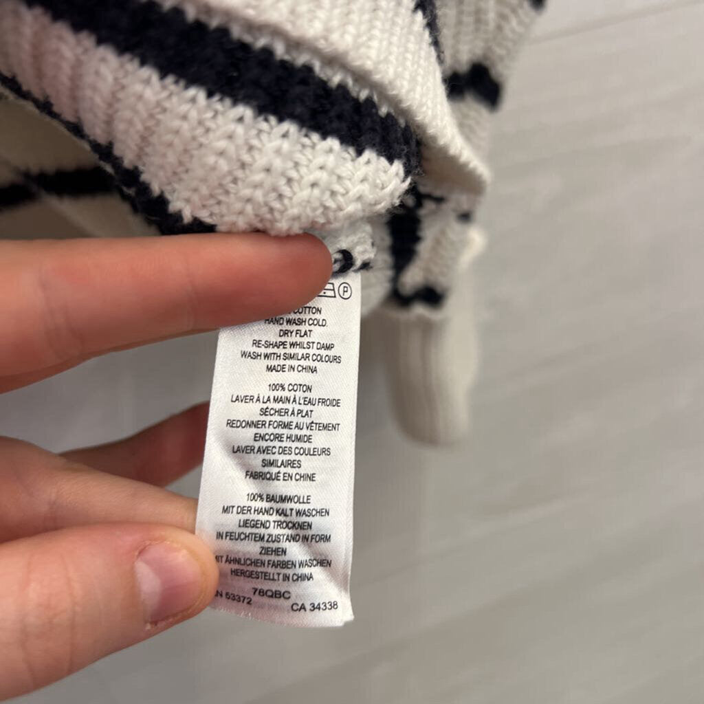 French Connection White/ Black Striped Knit Long Sleeve Sweater Top Small