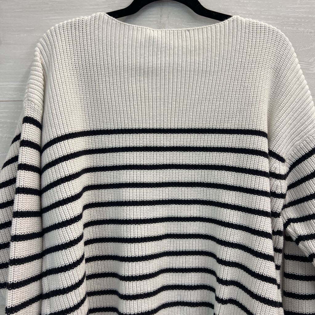 French Connection White/ Black Striped Knit Long Sleeve Sweater Top Small