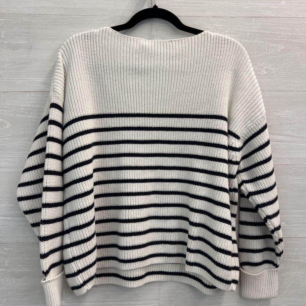 French Connection White/ Black Striped Knit Long Sleeve Sweater Top Small