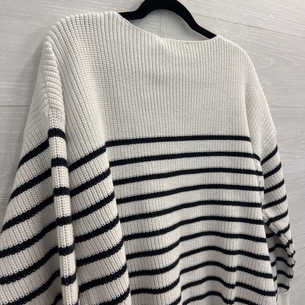 French Connection White/ Black Striped Knit Long Sleeve Sweater Top Small