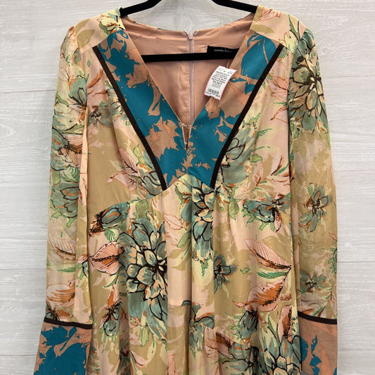 Nanette Lepore Pink/ Multi Print Long Sleeve Midi Dress Medium