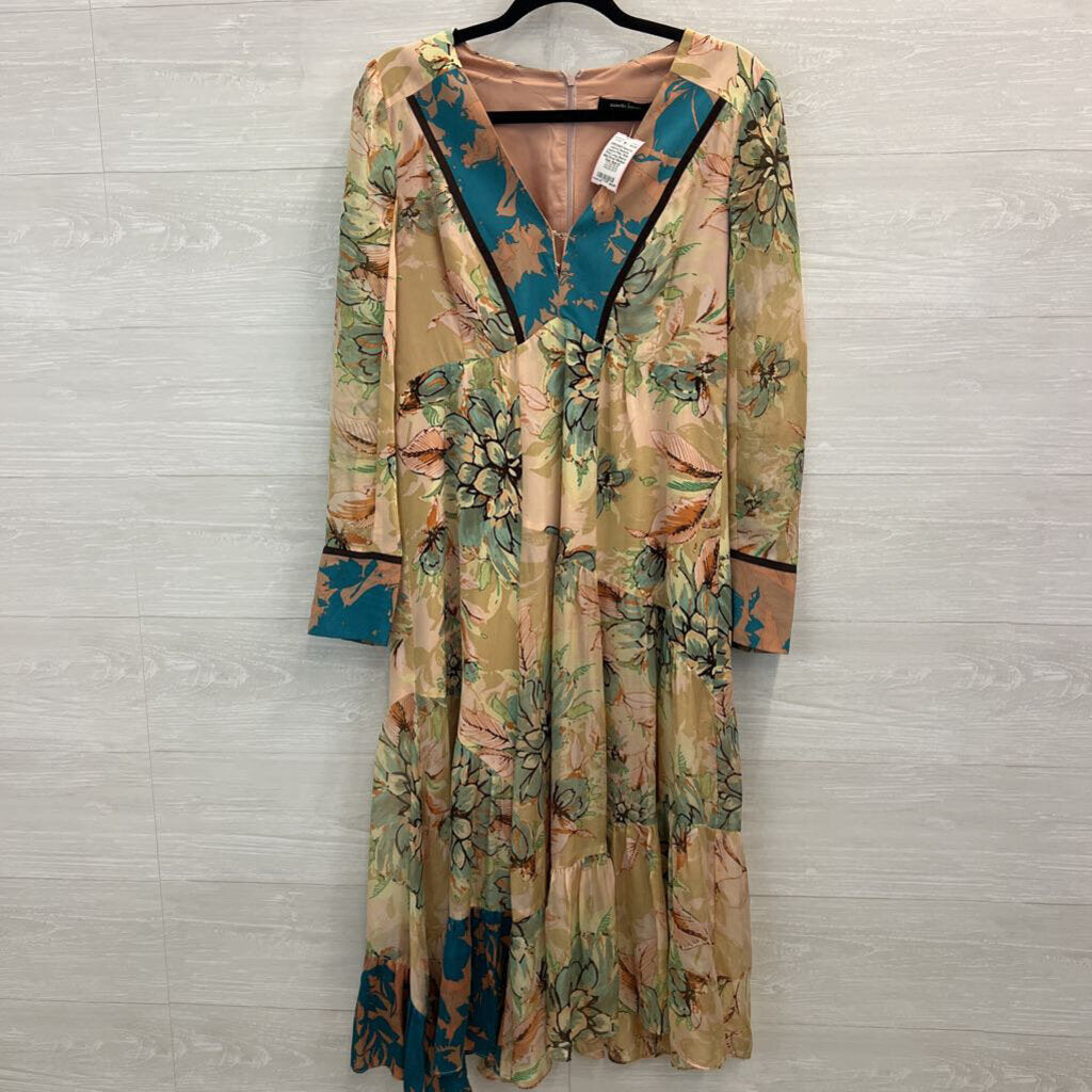 Nanette Lepore Pink/ Multi Print Long Sleeve Midi Dress Medium