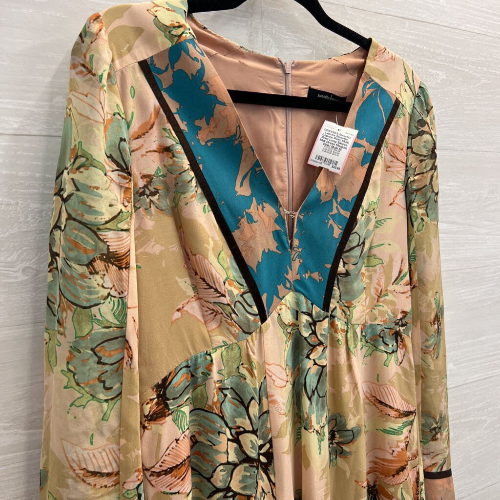 Nanette Lepore Pink/ Multi Print Long Sleeve Midi Dress Medium