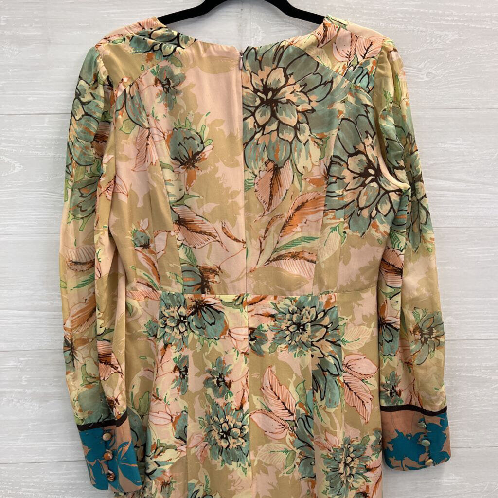 Nanette Lepore Pink/ Multi Print Long Sleeve Midi Dress Medium