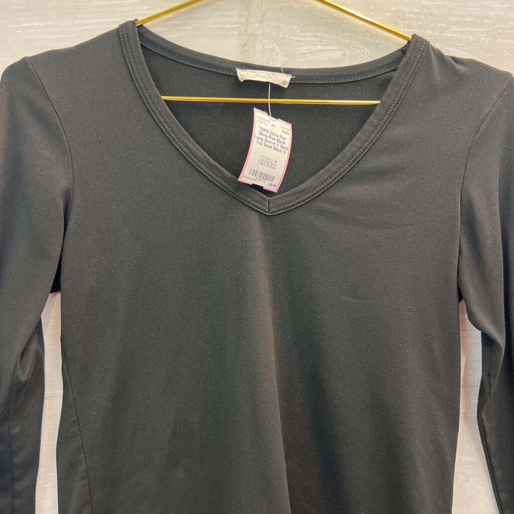 Olivia Rae Black Long Sleeve V Neck Top Small