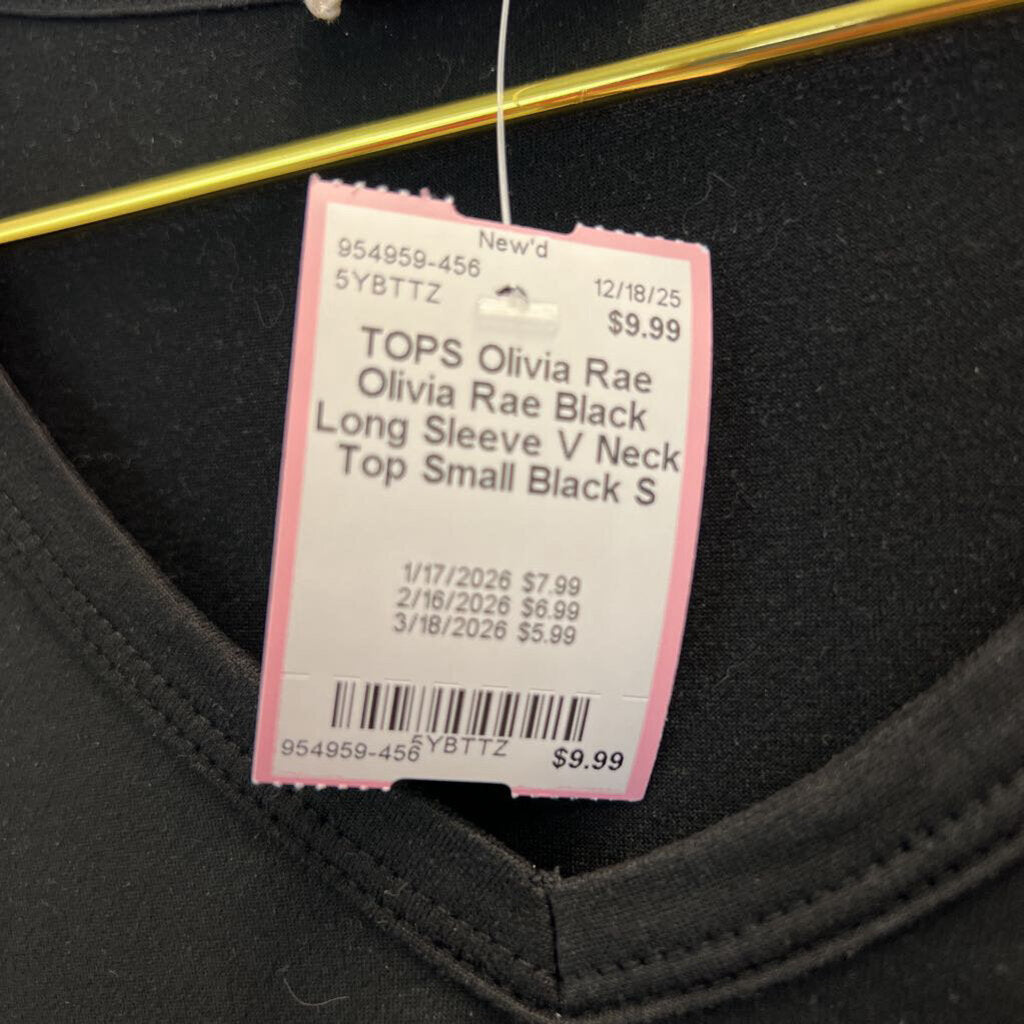 Olivia Rae Black Long Sleeve V Neck Top Small