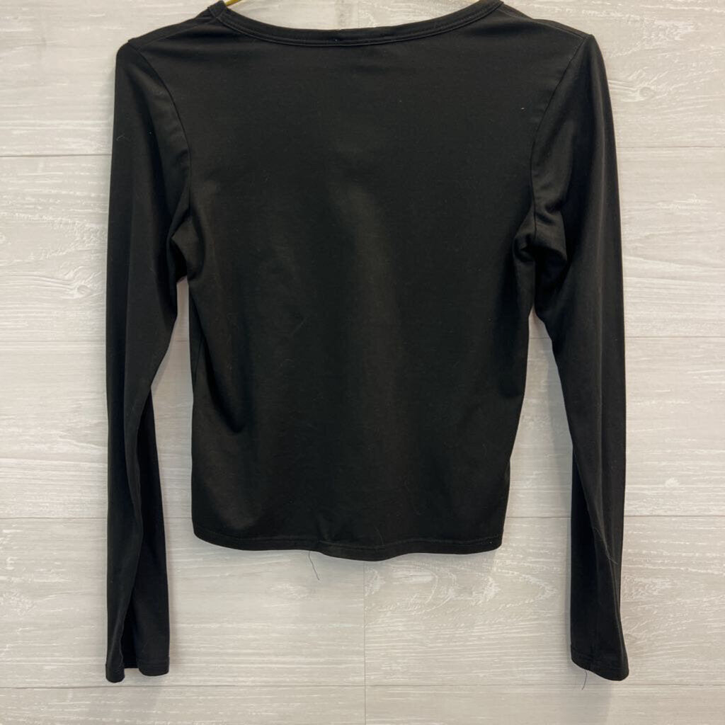 Olivia Rae Black Long Sleeve V Neck Top Small