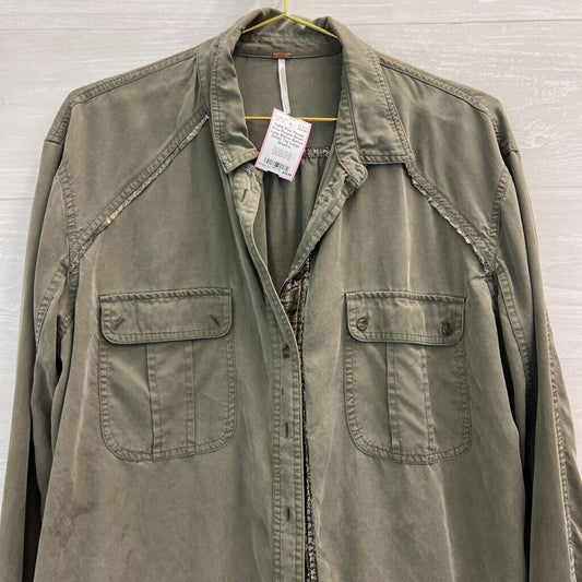 Free People Green Long Sleeve Button Down Top Large