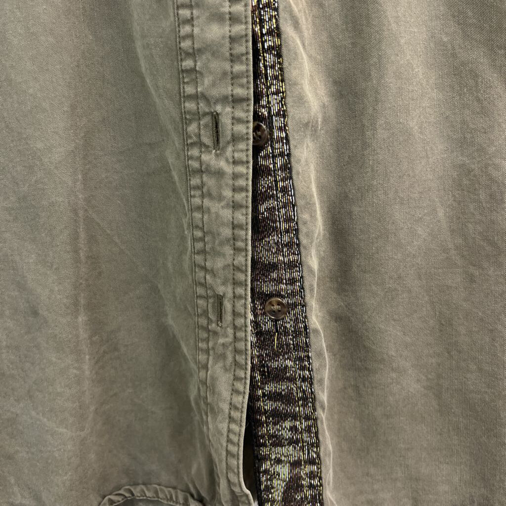 Free People Green Long Sleeve Button Down Top Large