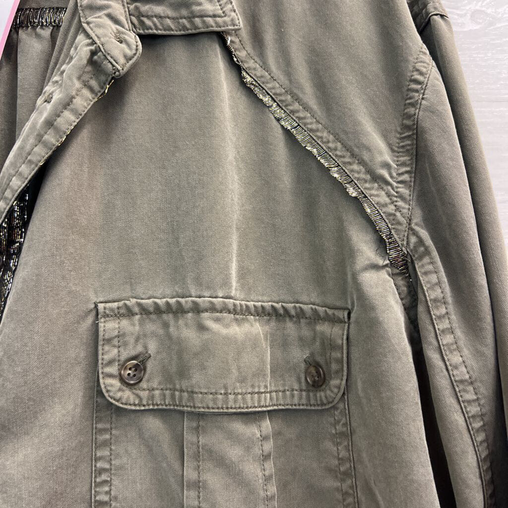 Free People Green Long Sleeve Button Down Top Large