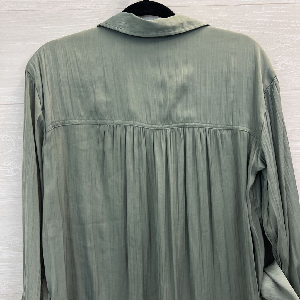 Anthropologie Green Silky Long Sleeve Button Down Top Medium
