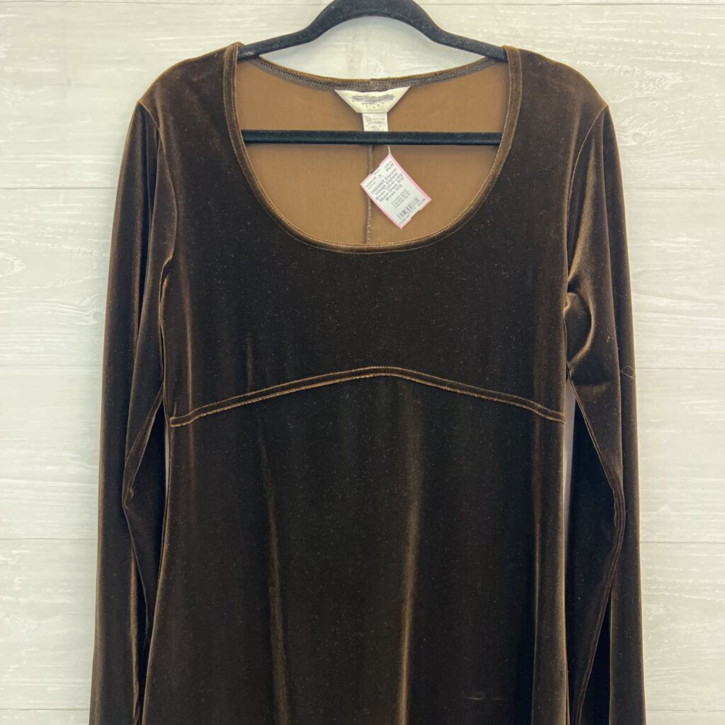 Vintage Express Brown Velvet Long Sleeve Dress 11/12