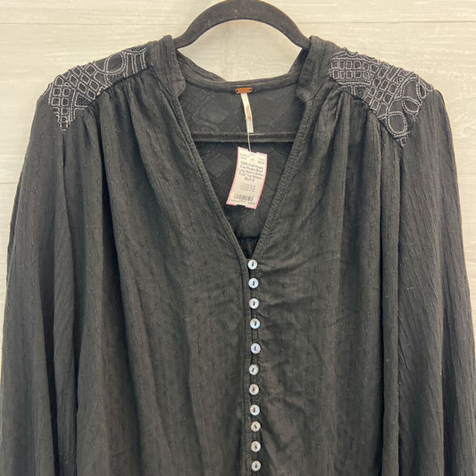 Free People Black Long Sleeve Button Front Top Medium