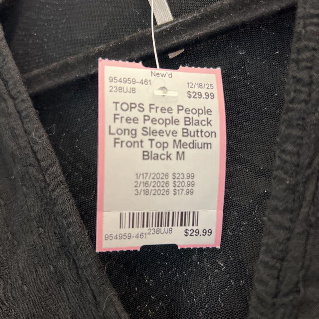 Free People Black Long Sleeve Button Front Top Medium