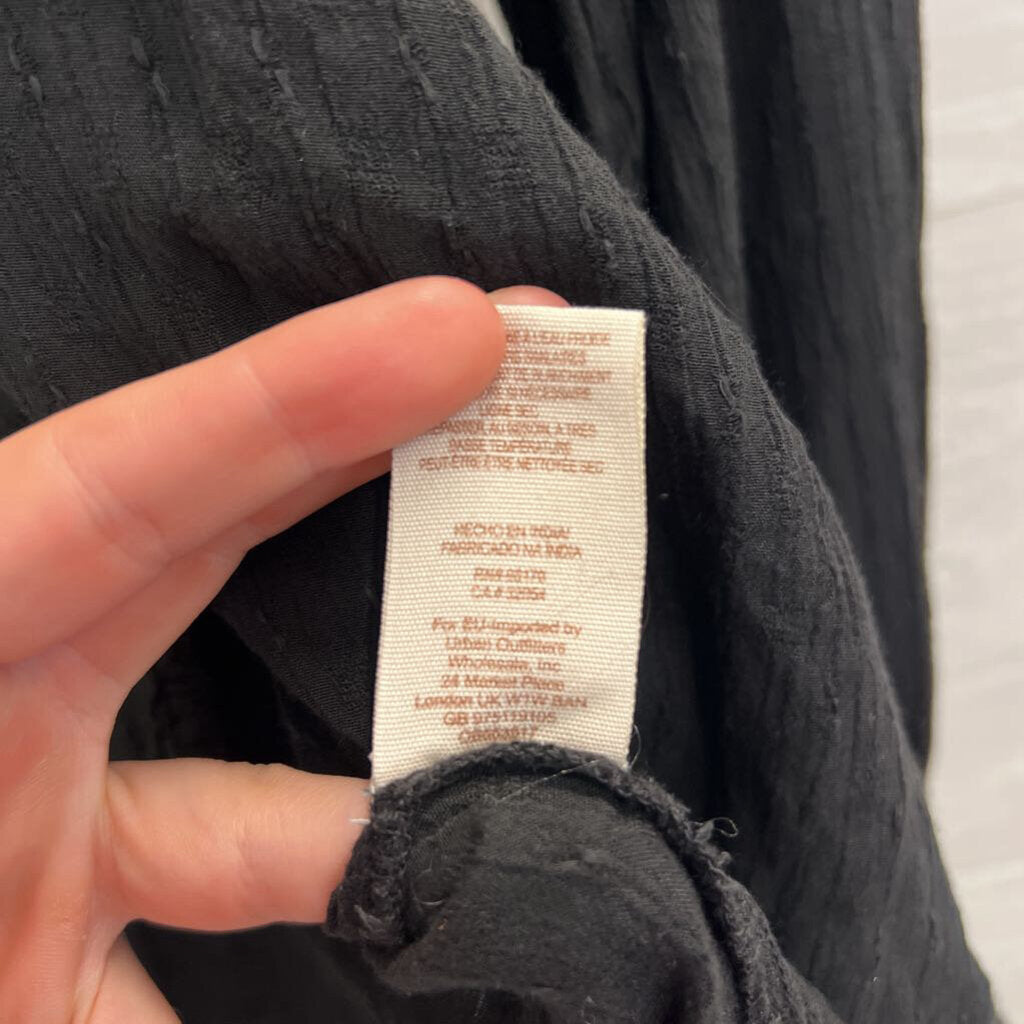 Free People Black Long Sleeve Button Front Top Medium