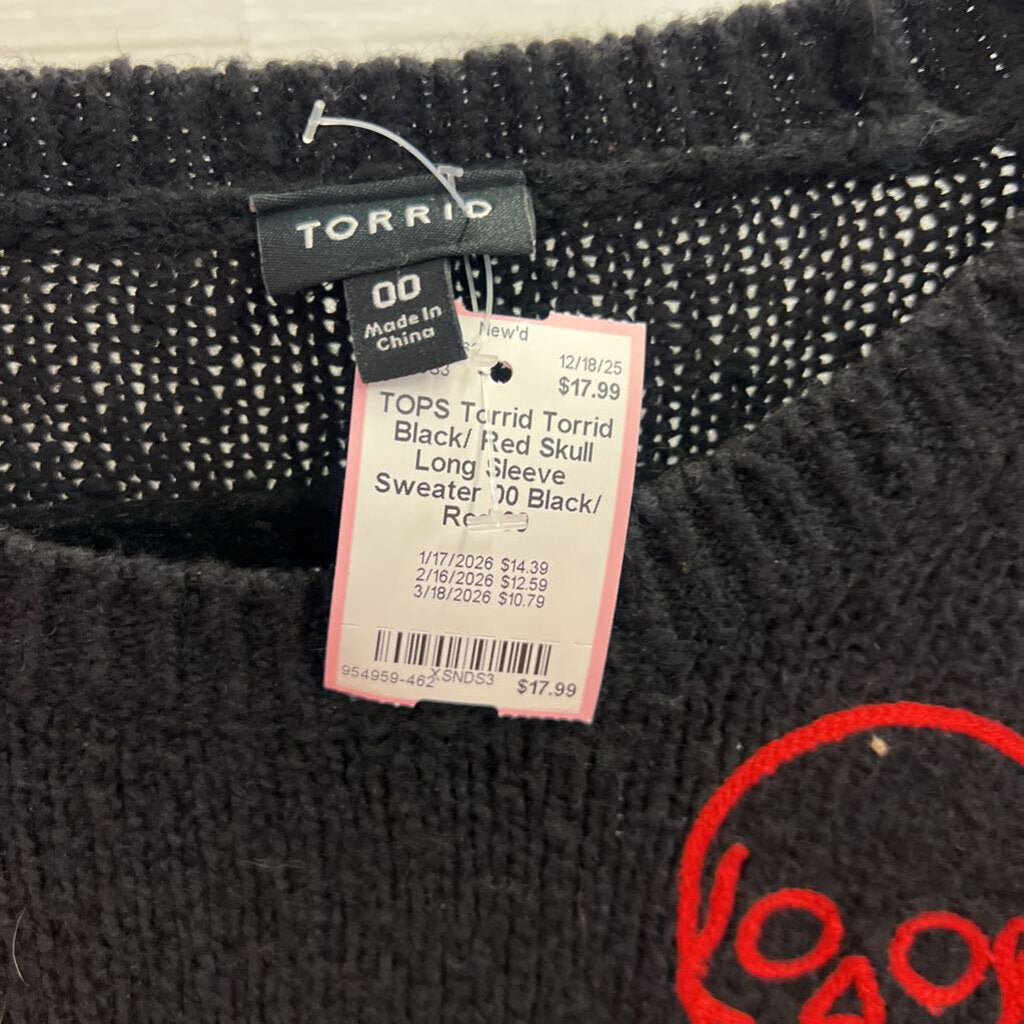 Torrid Black/ Red Skull Long Sleeve Sweater 00