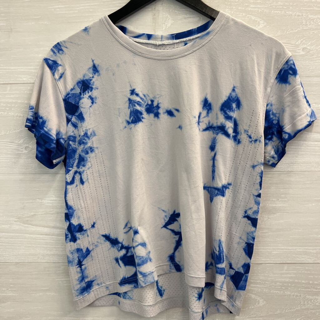 Lululemon White/ Blue Tie Dye Cropped Short Sleeve Top Small