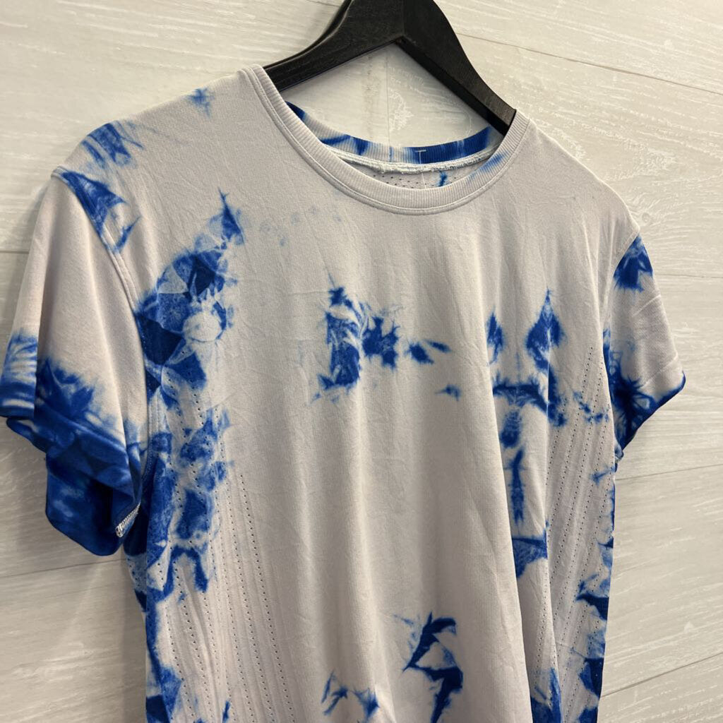 Lululemon White/ Blue Tie Dye Cropped Short Sleeve Top Small