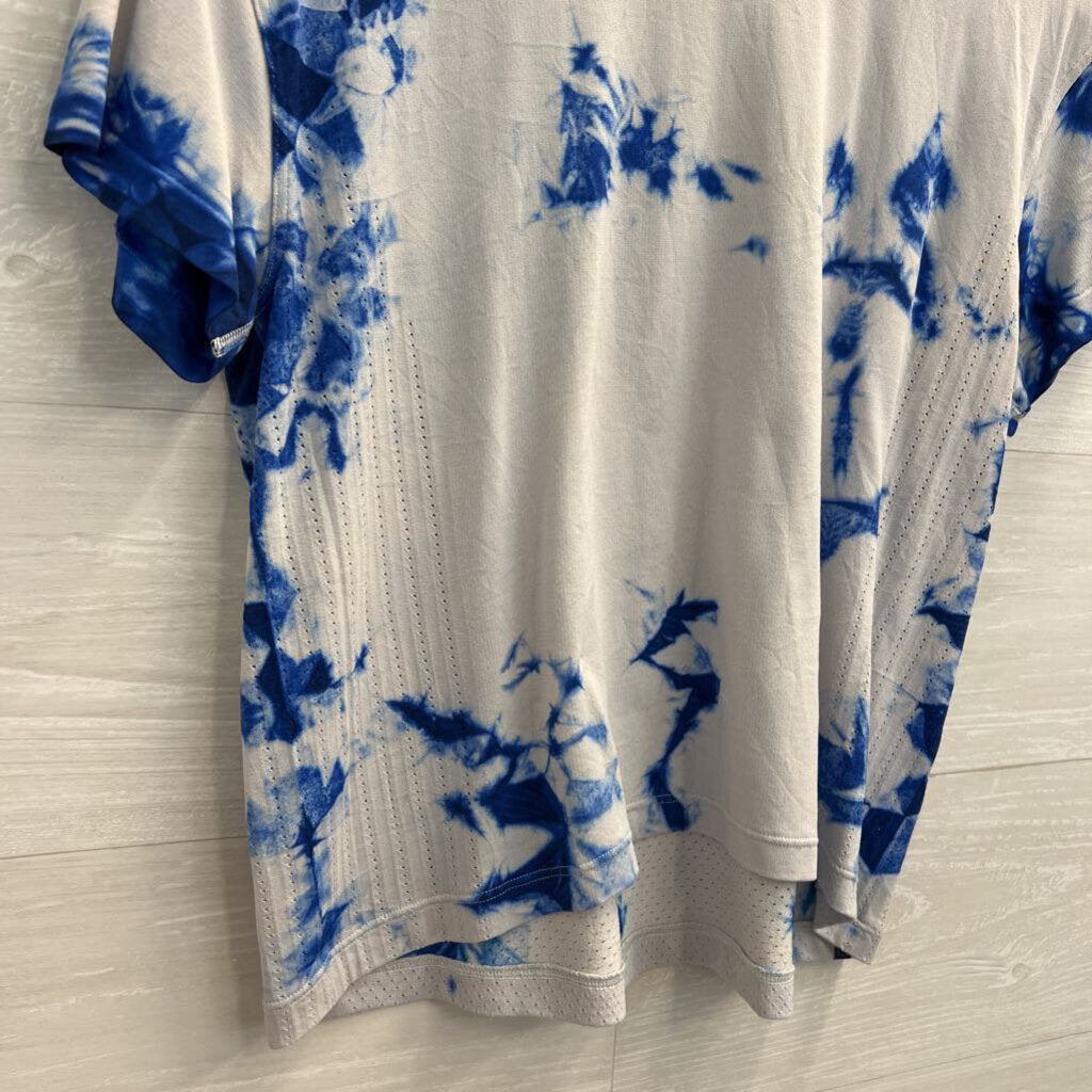 Lululemon White/ Blue Tie Dye Cropped Short Sleeve Top Small