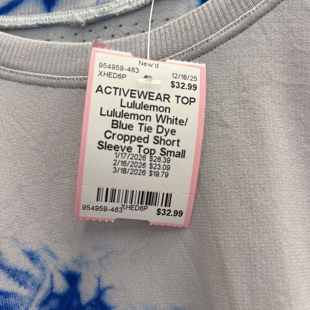 Lululemon White/ Blue Tie Dye Cropped Short Sleeve Top Small