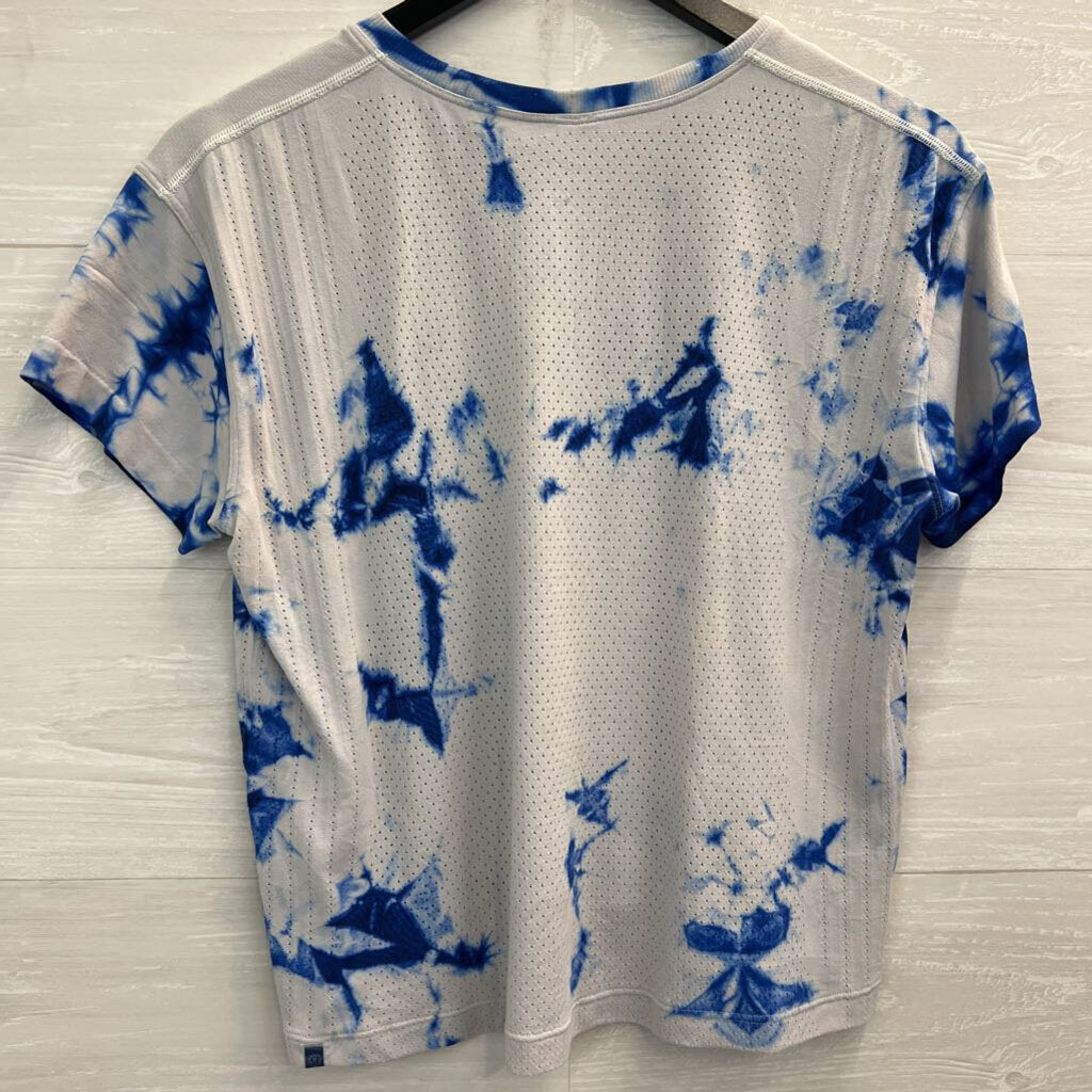 Lululemon White/ Blue Tie Dye Cropped Short Sleeve Top Small