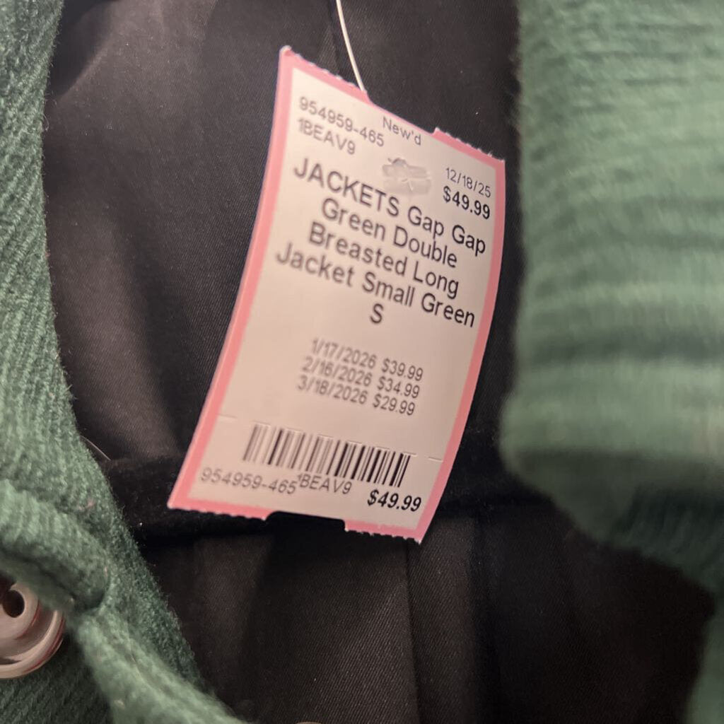 Gap Green Double Breasted Long Jacket Small