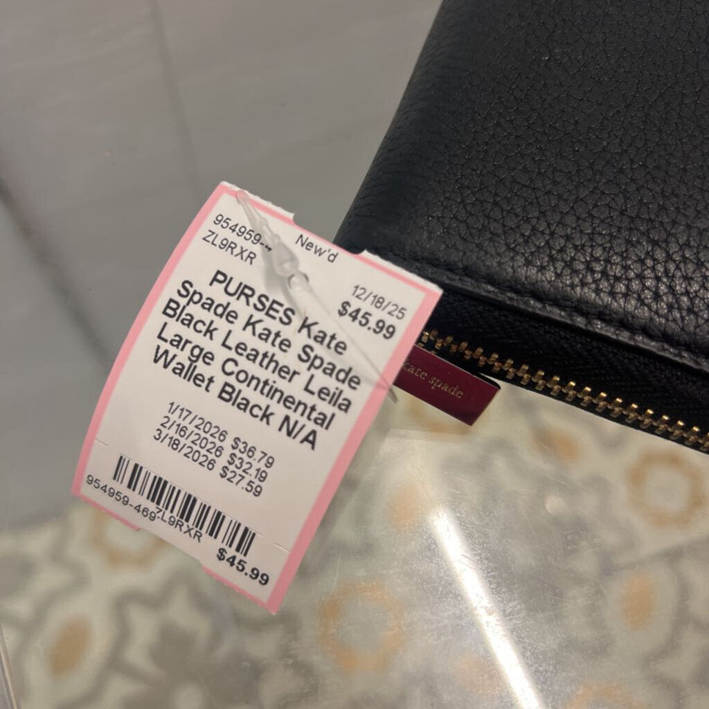 Kate Spade Black Leather Leila Large Continental Wallet