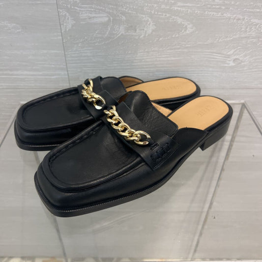 Maeve Black Leather/ Gold Chain Slip On Loafers 38