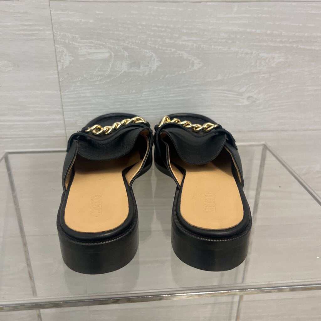 Maeve Black Leather/ Gold Chain Slip On Loafers 38