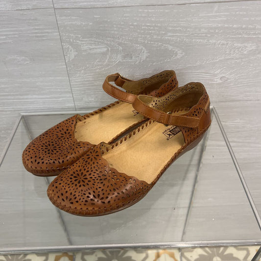 Pikolinos Brown Laser Cut Leather Ankle Strap Shoes 38