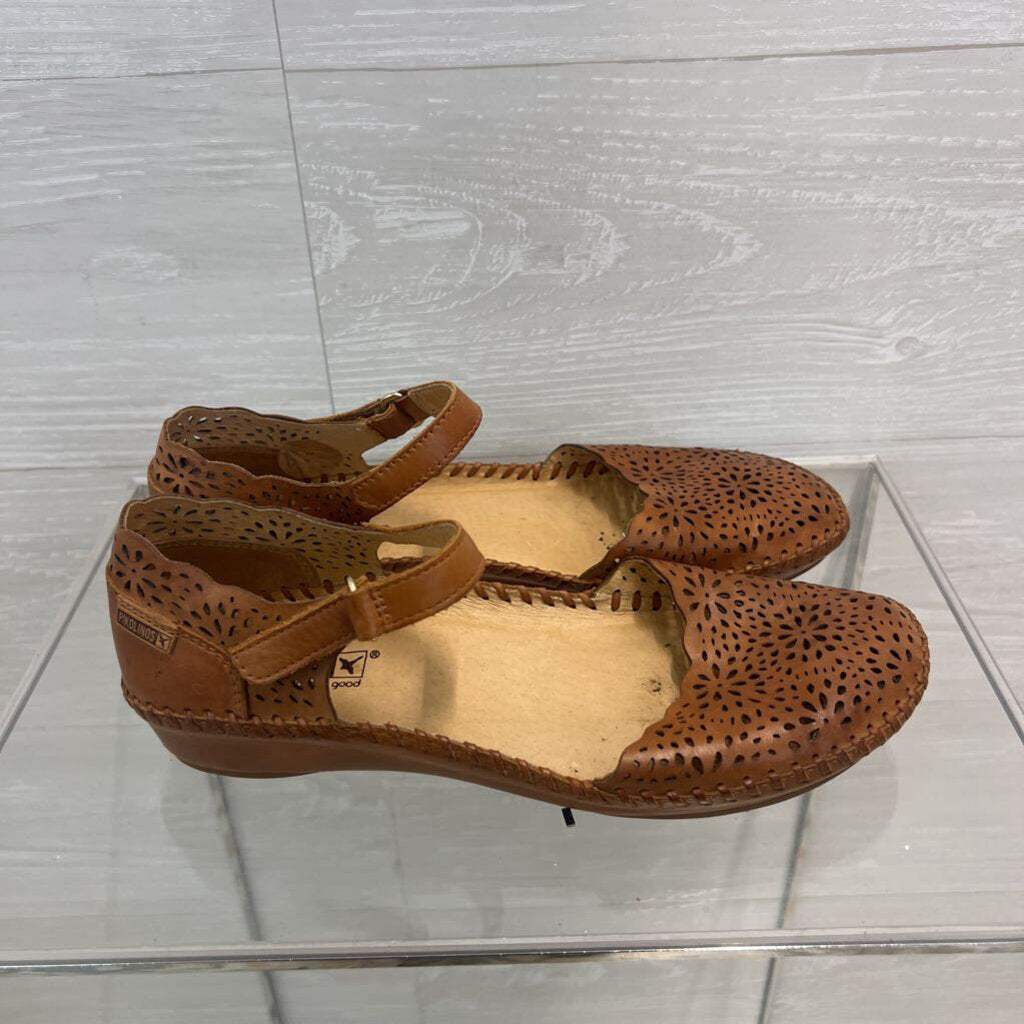 Pikolinos Brown Laser Cut Leather Ankle Strap Shoes 38