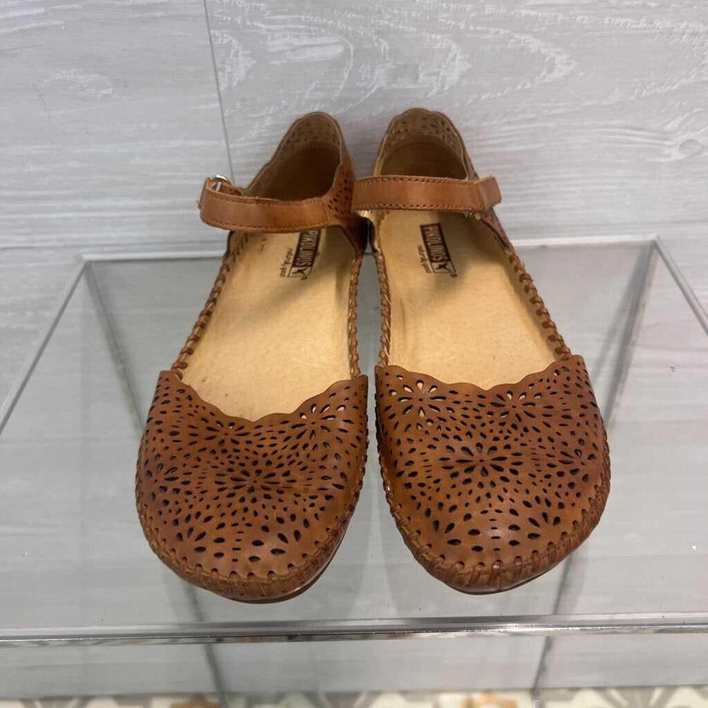 Pikolinos Brown Laser Cut Leather Ankle Strap Shoes 38