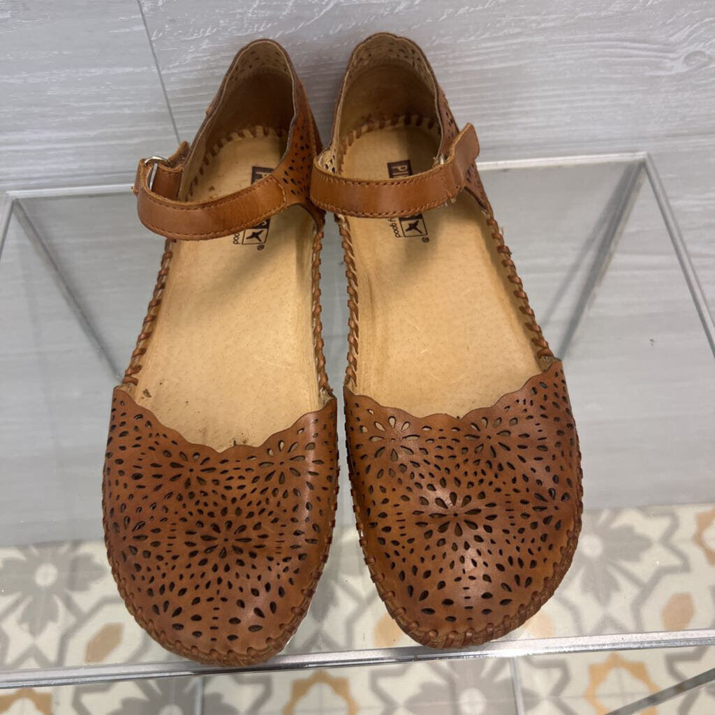 Pikolinos Brown Laser Cut Leather Ankle Strap Shoes 38