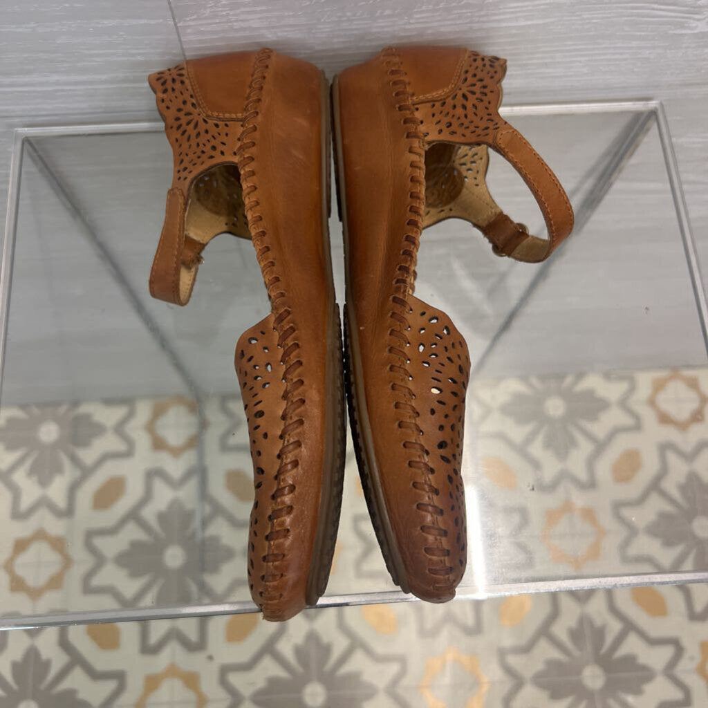 Pikolinos Brown Laser Cut Leather Ankle Strap Shoes 38