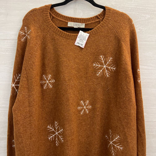 Loft Soft Brown Knit White Snowflake Crewneck Sweater Extra Large
